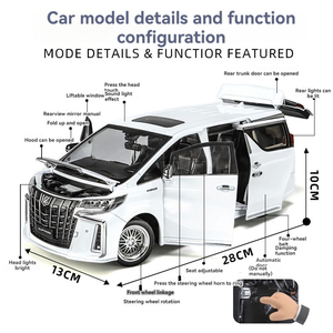 Modelo de Auto de Aleación <span class=keywords><strong>Toyo</strong></span> Ta Alphard a Escala 1:18 con Sonido y Luz, Puertas Abatibles, Juguete de Colección - Product Image 3
