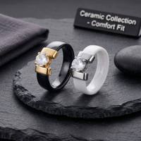 Bague en acier céramique 6 mm plaquée or PVD 18 carats avec pierre CZ, bijoux de mode, logo personnalisé, ne se décolore jamais, stock d'usine, vente en gros