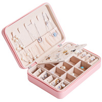 Boîte à bijoux rectangulaire de luxe en cuir PU LG7234 avec fermeture à bouton, étui de voyage étanche pour bagues, colliers, boucles d'oreilles, vente en gros