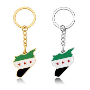 Llavero al por mayor con dije esmaltado de la bandera de Siria libre y colgante esmaltado chapado en oro con mapa de Siria - Product Image 1