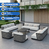 Set Sofa Luar Ruangan Aluminium Modern, Sofa Taman dengan Kain Anti Air, Spons Cepat Kering, Set Furnitur Lounge Luar Ruangan Premium untuk Villa