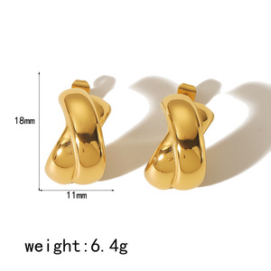 Pendientes Geométricos Tipo Huggie, Chapados en Oro de 18K, Acero Inoxidable, Forma de C, Joyería de Moda para Mujer, para Fiestas y Eventos - Product Image 2