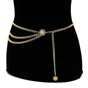 Chaîne de corps exagérée multicouche en alliage d'or pour femme, ceinture de taille réglable en alliage d'or
