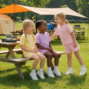 Puresun Solid 100% biologisch katoen kinderkleding groothandel set met gegolfde zoom, custom baggy casual zomer meisjes shorts sets - Product Image 6