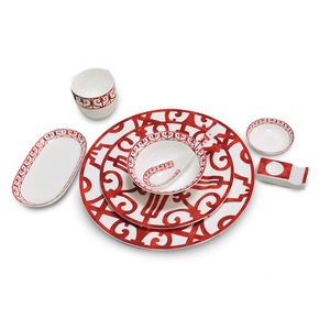 Classic Bone China Tableware Set Floral Arrangement <b>Red</b> <b>Paper</b>-Cut Art Home Decors Dinnerware Cups and Saucer for Home Use - Product Image 3