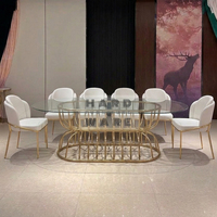 Table à manger de luxe moderne en acier inoxydable doré avec plateau en verre trempé pour mariage, événement, banquet, fête, salon, utilisation en extérieur