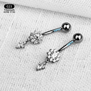 Floral Tassel Belly Button <b>Stud</b> G23 <b>Titanium</b> 5A Zircon Inlaid Piercing Pendant ASTM F136 Jewelry - Product Image 4