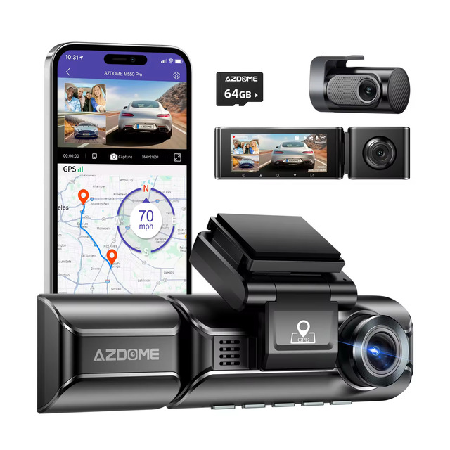 M550 MAX 4K+1K+2K 3-Channel Dash Cam 4K+1440P+1080P, Front/Inside/Rear, WiFi GPS, Loop Recording, Night Vision