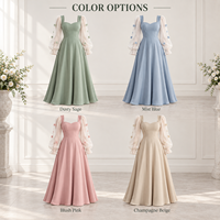 Robe longue pour femme en maille transparente tissée lisse avec appliques florales, manches bouffantes, col cœur, coupe trapèze, pour occasions spéciales, vente en gros