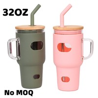 Gobelet en verre sans BPA 32oz en silicone avec couvercle en bambou tasse réutilisable tasse verres à boire pour café glacé