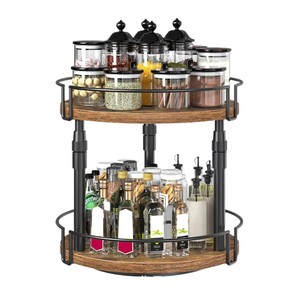 Iron And Wood Storage <b>Rack</b> 2 Tier 360 <b>Rotating</b> Kitchen <b>Spice</b> Organizer For Condiments And Snacks - Product Image 5