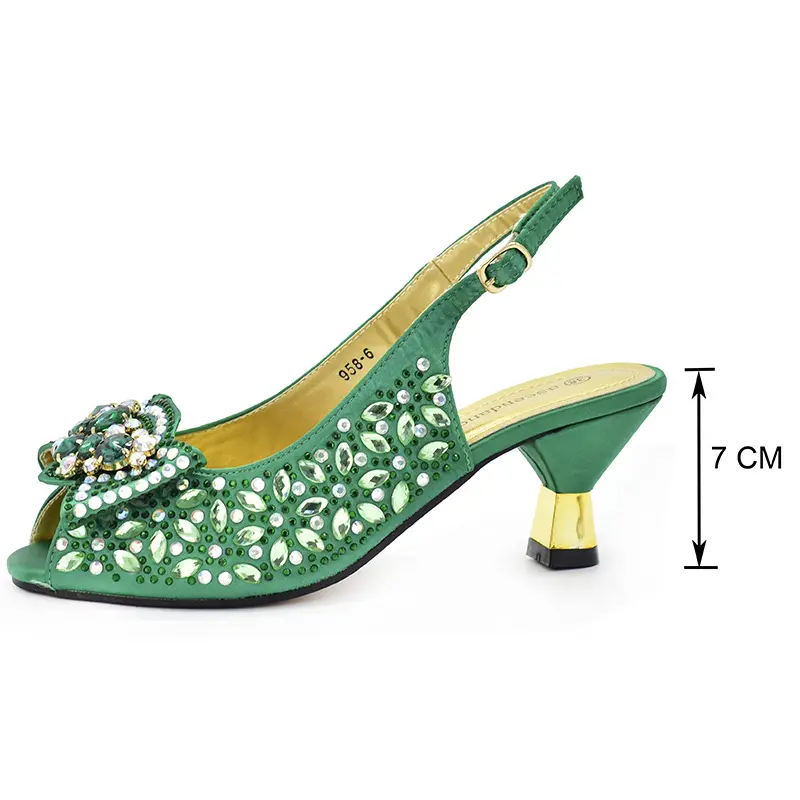 2022 Latest designs stones open toes high heels matching bag green women bags and shoes set purse