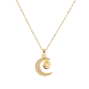 Collar de proyección con zirconia, colgante con forma de Luna, 18k, 100 idiomas, regalo del Día de San Valentín