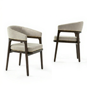 Chaise de salle à manger moderne en chêne rembourrée en microfibre de velours, mobilier de salle à manger minimaliste en bois massif pour restaurant - Product Image 1