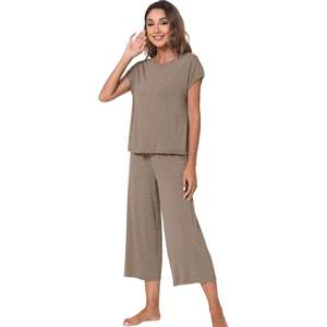 ชุดนอนผู้หญิงขายส่ง ผ้าวิสโคสผสมใยไผ่ เสื้อและกางเกงขาสั้น ชุดนอนแขนสั้นเนื้อผ้านุ่มพิเศษ ระบายความร้อน คอกว้าง ไซส์ S-XXL - Product Image 2