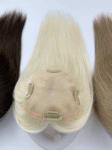 Meilleure demi-perruque pour femmes haut en soie suisse cheveux européens partie droite partie libre dentelle Topper cheveux vierges naturels style de vague pour les femmes - Product Image 2