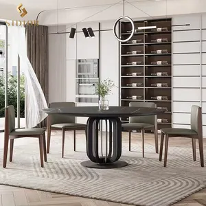 Juegos de comedor modernos, mesa de comedor redonda italiana, superior de mármol, novedad, superventas