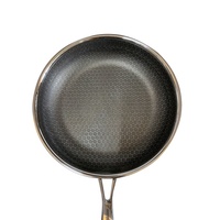 Poêle à frire antiadhésive en acier inoxydable 28 cm avec revêtement nid d'abeille hybride et poignée en acier inoxydable