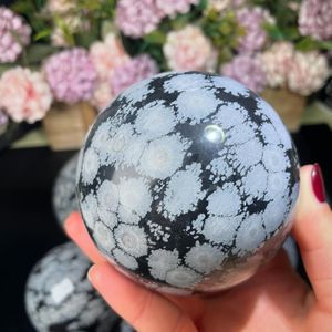 Nueva Llegada: Esferas de Cristal Natural Curativas, Esfera de Obsidiana de Copo de Nieve Pulida para Decoración - Product Image 6