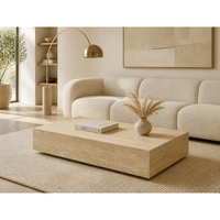Table basse en travertin blanc ivoire naturel SH STONE avec socle poli, table basse de luxe à plateforme basse pour salon