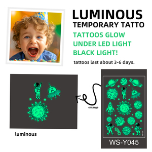 Personalizado niños dibujos animados luminoso espacio cohete UFO niños brillan en la oscuridad falso tatuaje pegatina impermeable tatuaje temporal - Product Image 3