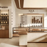 Aménagement intérieur complet de boulangerie-pâtisserie, personnalisation de la pièce, vitrine en verre, comptoir de bar, décoration de café, salon de thé