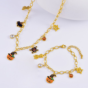 New Halloween mạ vàng thép không gỉ bí ngô quyến rũ BAT Vòng Cổ Vòng đeo tay Bí ngô đầu Bông tai sọ Vòng đeo tay trang sức <span class=keywords><strong>Set</strong></span> - Product Image 2