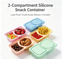 Assiette à ventouse en silicone personnalisée à 2 compartiments avec couvercle, sans BPA, étanche, boîte portable pour sauces et condiments pour enfants