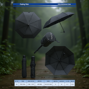 Feeling Rain Black Auto Open 3 Fold <b>Umbrella</b> 21 Inch <b>Windproof</b> Adult Use Polyester Fabric - Product Image 3