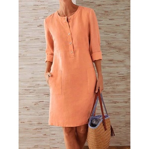 Estate a buon mercato delle signore della spiaggia Casual in bianco lungo delle donne vestono le ragazze del bottone su su su un costume lungo di <span class=keywords><strong>lino</strong></span> vestiti per le donne - Product Image 5