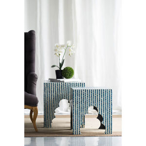 Mesa lateral con incrustaciones de concha de mar para sala de estar, taburete lacado para decoración del hogar - Product Image 5