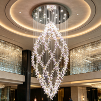 Hohe Decken Moderner Luxus Hochzeitsdesign Ovaler Großer Kristallglas LED Gold Kronleuchter & Pendelleuchten für Wohnzimmer Treppenhaus