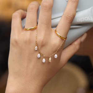 Anillo Doble Abierto con Borla de Cadena Única y Zirconia en Forma de Lágrima, Chapado en Oro de 18K sobre Acero Inoxidable, de J&D Jewelry para Mujer - Product Image 3
