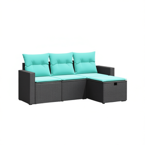 Modular Garden <b>Sofa</b> Set Black Poly <b>Rattan</b> Steel Frame 3 Seater Outdoor Furniture Elegant Design - Product Image 1