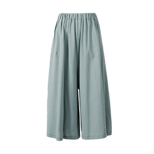 Pantaloni a Gonna in Misto Cotone e <span class=keywords><strong>Lino</strong></span>, Larghi e Lunghi, Estivi da <span class=keywords><strong>Donna</strong></span>, a Gamba Larga, Casual, con Tasche a Inserto, Tinta Unita, Vita Alta - Product Image 1