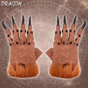 JUNVOY Accessoires de fête pour Halloween et carnaval, accessoires de cosplay, gants en peluche à griffes de <span class=keywords><strong>dragon</strong></span>, matériau PU - Product Image 1