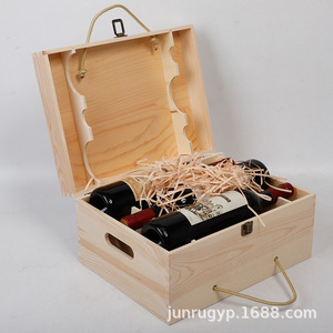 Wooden Wine Box Pine Wood 6 <b>Bottle</b> <b>Flip</b> <b>Top</b> Beverage Packaging Natural Color Rectangle Shape - Product Image 1
