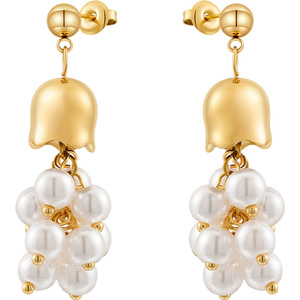 Pendientes <span class=keywords><strong>de</strong></span> Diseño Único con Forma <span class=keywords><strong>de</strong></span> Campana <span class=keywords><strong>de</strong></span> Viento, Flor, Perla y Borla, Hipoalergénicos, Chapados en Oro, <span class=keywords><strong>de</strong></span> Acero Inoxidable, Joyería Personalizada - Product Image 1