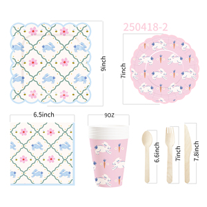DAMAI <b>Easter</b> Bunny Theme Party Supplies Disposable Paper Plates 9 Inch Custom Napkin Blue with Flower Bunny Tableware Set - Product Image 6