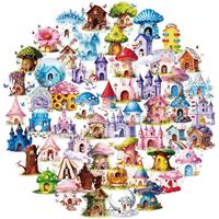 56 pegatinas impermeables transparentes de dibujos animados del mundo de los cuentos de hadas, casa de setas, mascotas, para decoración DIY de fundas de teléfono, cuadernos y vasos.