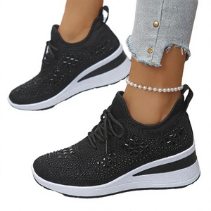 Zapatos para caminar de punto transpirables para mujer, zapatillas informales con cordones y tacón plano, calzado cómodo de verano - Product Image 3