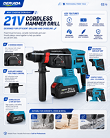 DERUIDA 21V Outils électriques robustes sans balais, marteau de démolition 26MM, perceuse à percussion industrielle, marteaux rotatifs électriques pour le perçage