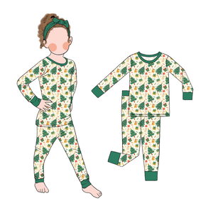 Pyjamas pour enfants Little Glow Kid, vente en gros, filles, manches longues, deux pièces, mignons, Noël, imprimé personnalisé, pain d'épices, bébé - Product Image 4