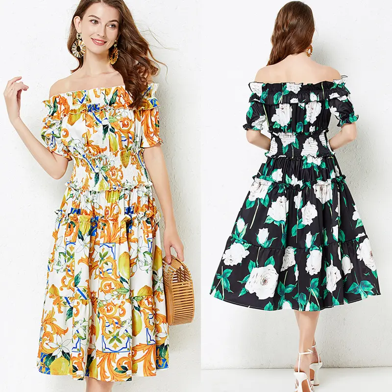 فستان فضفاض مخصص الربيع سوينغ الملونة عطلة فستان طويل النساء الأزهار فستان طويل