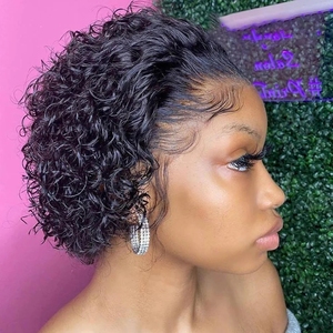Peluca corta <span class=keywords><strong>Bob</strong></span> Pixie Cut Cabello humano Peluca frontal de onda profunda Peluca <span class=keywords><strong>con</strong></span> malla frontal rizada sin pegamento húmeda y ondulada 100% Cabello humano 6 "-8" - Product Image 3