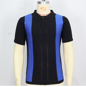 Suéter de punto de manga corta para hombre, novedad de verano, europeo y americano, Top Vintage de negocios ajustado a rayas, verano, novedad de 2017 - Product Image 4