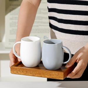 Custom Simple Ins Style Ceramic Mug with Handle High Value White Gray Color Block Coffee Cup - Product Image 3