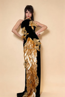 Robe longue sexy sans bretelles Zhongqiu avec sequins 3D, idéale pour défilés, concours de beauté, fêtes d'anniversaire et spectacles