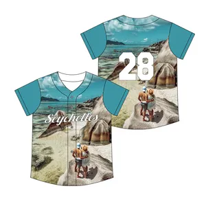 2024新款潮流透气纽扣向下升华棒球t恤刺绣定制标志棒球运动衫男女通用垒球运动衫