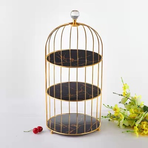 Gaya Eropa burung logam kandang rak kue ganda 2 tingkat 3 tingkat batu marmer makanan penutup berdiri tampilan kue - Product Image 6